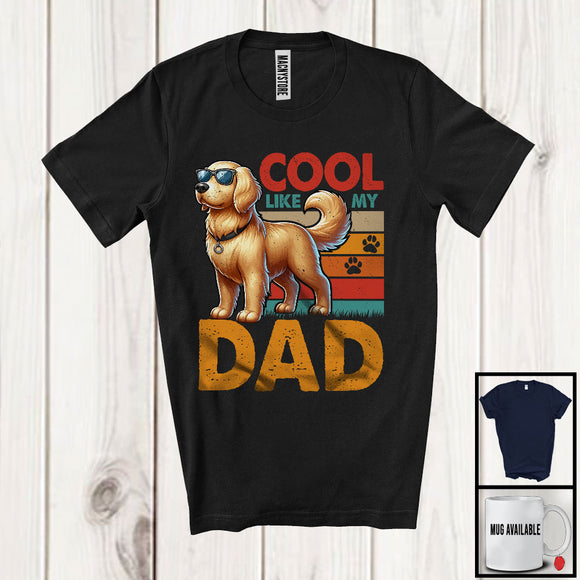 MacnyStore - Cool Like My Dad, Adorable Vintage Retro Father's Day Golden Retriever Sunglasses Paws, Family T-Shirt