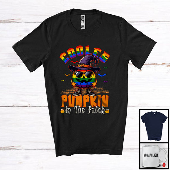 MacnyStore - Coolest Pumpkin In The Patch, Scary Halloween LGBTQ Pride Rainbow Carved Pumpkin Sunglasses T-Shirt