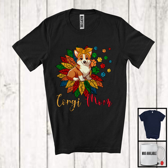 MacnyStore - Corgi Mom, Happy Mother's Day Colorful Sunflower Paws, Matching Family Group T-Shirt