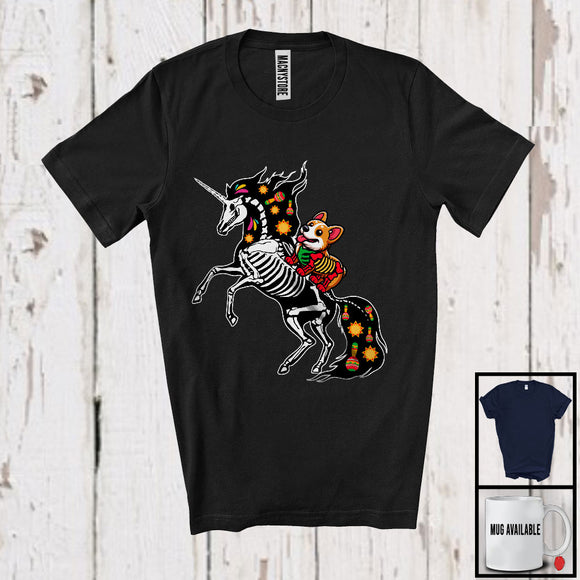 MacnyStore - Corgi Riding Unicorn Skeleton, Joyful Cinco De Mayo Unicorn Animal, Proud Mexican T-Shirt