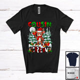 MacnyStore - Cousin Crew; Adorable Christmas Tree Moon Reindeer; Leopard Plaid Matching Elf Family Group T-Shirt