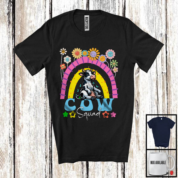 MacnyStore - Cow Squad, Adorable Flowers Floral Rainbow, Matching Women Girls Animal Farmer Lover T-Shirt