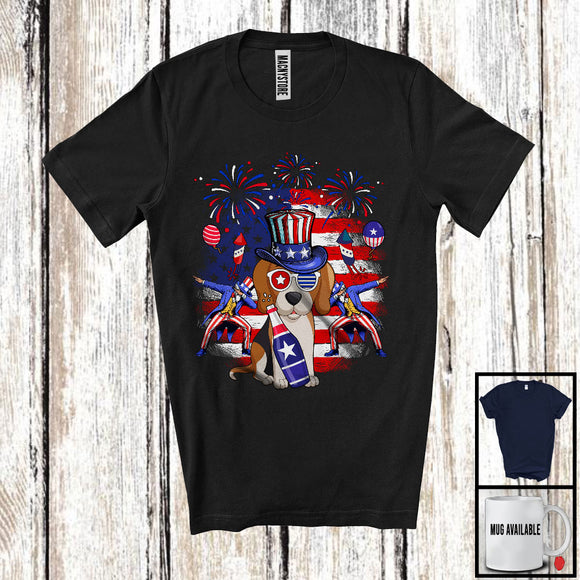 MacnyStore - Cute Beagle Drinking Beer, Joyful 4th Of July American Flag, Matching Patriotic Family T-Shirt