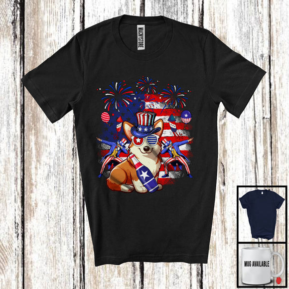 MacnyStore - Cute Corgi Drinking Beer, Joyful 4th Of July American Flag, Matching Patriotic Family T-Shirt