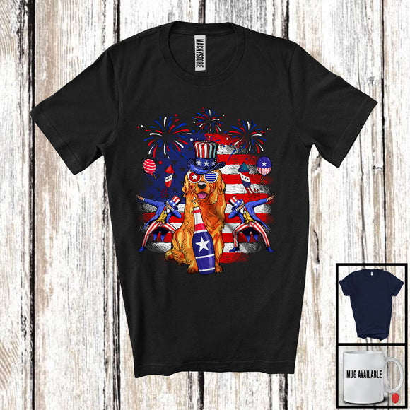 MacnyStore - Cute Golden Retriever Drinking Beer, Joyful 4th Of July American Flag, Matching Patriotic Family T-Shirt
