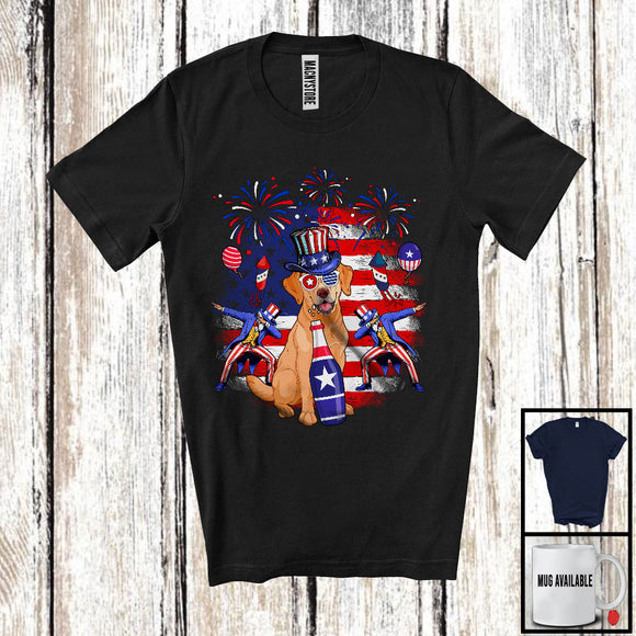 MacnyStore - Cute Labrador Retriever Drinking Beer, Joyful 4th Of July American Flag, Matching Patriotic Family T-Shirt