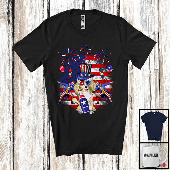 MacnyStore - Cute Poodle Drinking Beer, Joyful 4th Of July American Flag, Matching Patriotic Family T-Shirt