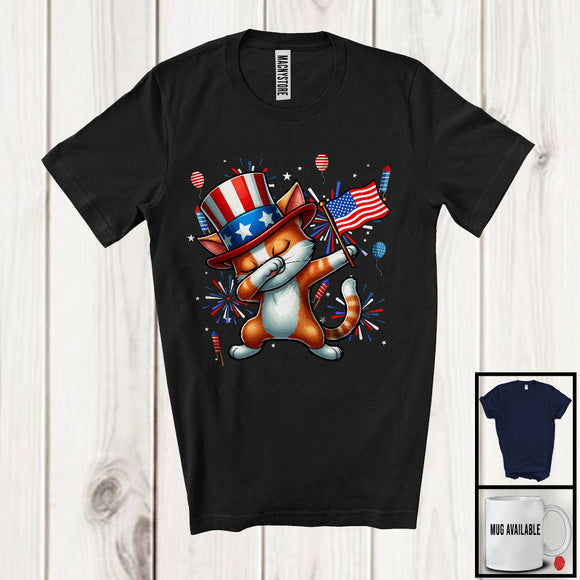 MacnyStore - Dabbing Cat With American Flag Fireworks, Awesome 4th Of July Cat Lover, Patriotic Group T-Shirt