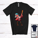 MacnyStore - Dabbing Flamingo Playing Baseball, Adorable Flamingo Lover, Sport Playing Player Trainer Team T-Shirt