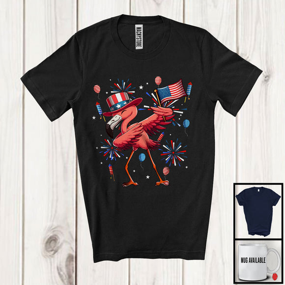 MacnyStore - Dabbing Flamingo With American Flag Fireworks, Awesome 4th Of July Flamingo Lover, Patriotic Group T-Shirt