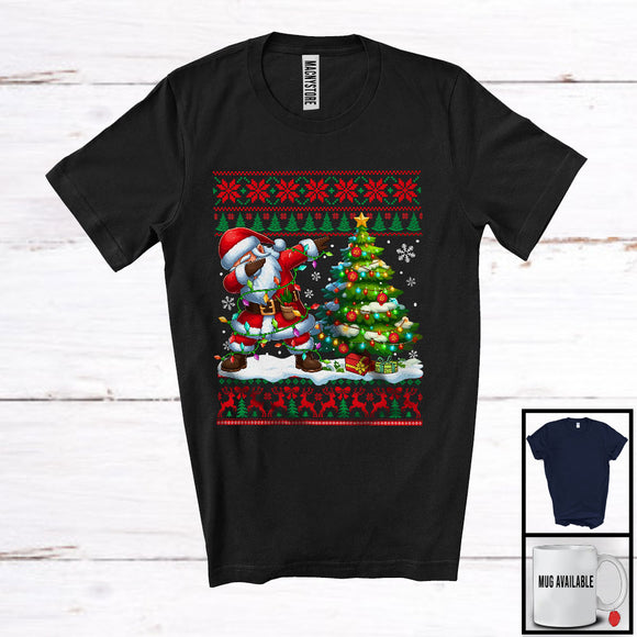 MacnyStore - Dabbing Santa, Adorable Christmas Sweater Santa Lover, X-mas Lights Tree Family Group T-Shirt