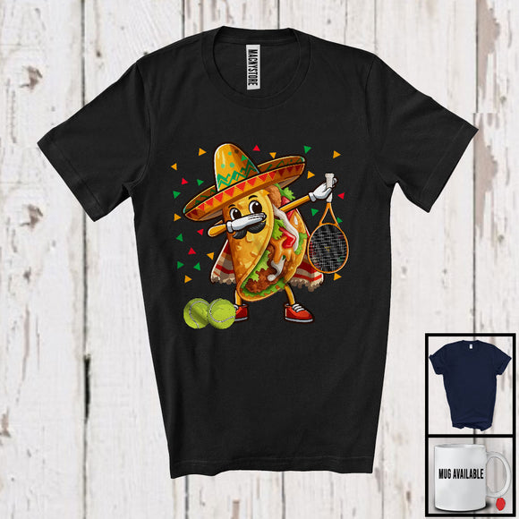MacnyStore - Dabbing Taco Playing Tennis, Humorous Cinco De Mayo Sombrero Food, Mexican Family Group T-Shirt