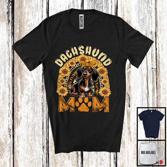 MacnyStore - Dachshund Mom, Lovely Mother's Day Puppy Owner Lover, Sunflowers Leopard Rainbow Family T-Shirt