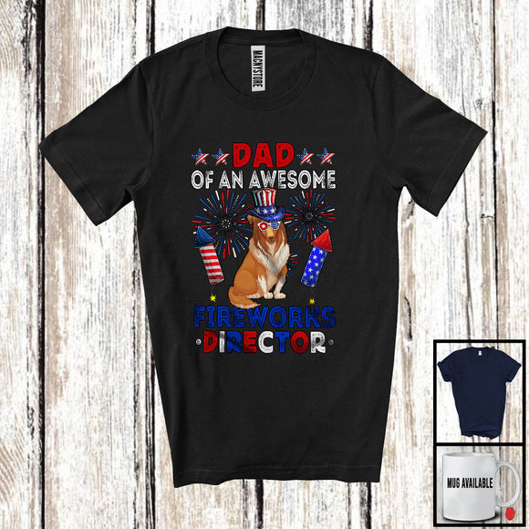 MacnyStore - Dad Of An Awesome Fireworks Director, Lovely 4th Of July Sheltie, Fireworks Patriotic T-Shirt