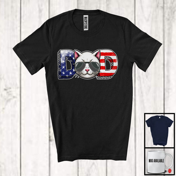 MacnyStore - Dad, Wonderful 4th Of July Father's Day American Flag Cat Owner, Patriotic Family Group T-Shirt