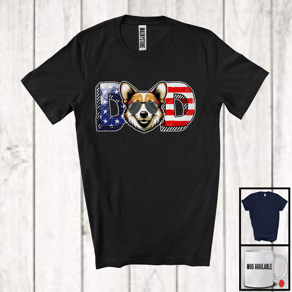 MacnyStore - Dad, Wonderful 4th Of July Father's Day American Flag Corgi Owner, Patriotic Family T-Shirt