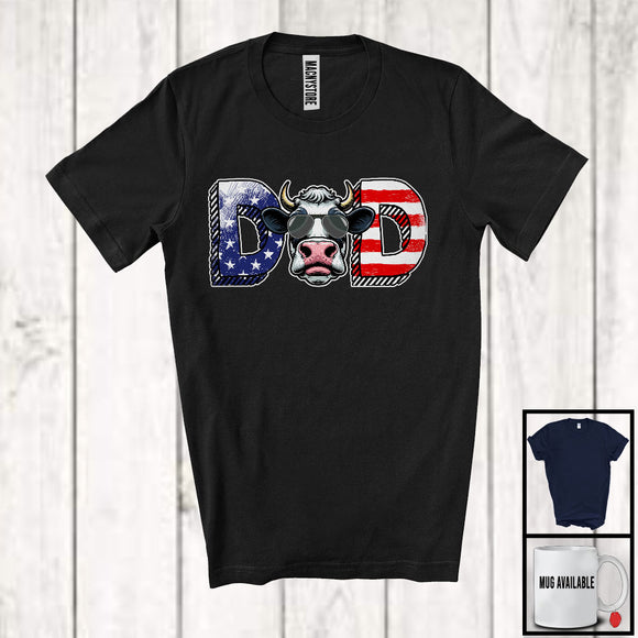 MacnyStore - Dad, Wonderful 4th Of July Father's Day American Flag Cow, Farm Animal Farmer Patriotic T-Shirt