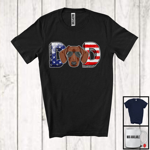 MacnyStore - Dad, Wonderful 4th Of July Father's Day American Flag Dachshund Owner, Patriotic Family T-Shirt