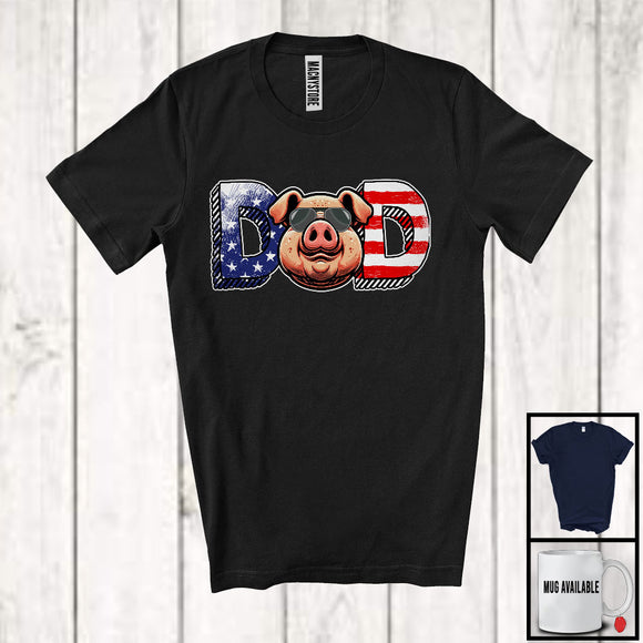 MacnyStore - Dad, Wonderful 4th Of July Father's Day American Flag Pig, Farm Animal Farmer Patriotic T-Shirt