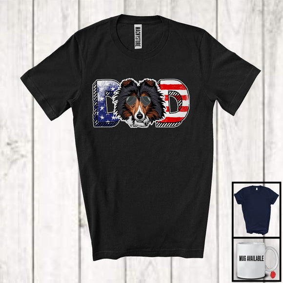 MacnyStore - Dad, Wonderful 4th Of July Father's Day American Flag Shetland Sheepdog Owner, Patriotic T-Shirt