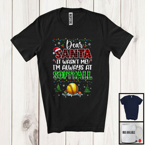 MacnyStore - Dear Santa It Wasn't Me Always At Softball; Fantastic Christmas Plaid; Sport Playing Player Team T-Shirt
