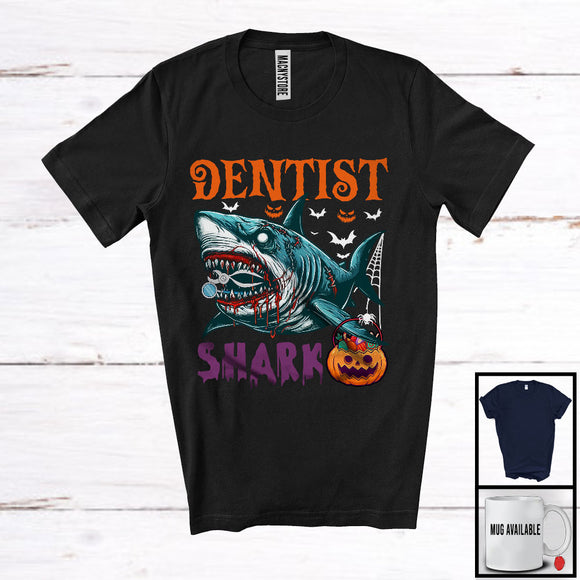 MacnyStore - Dentist Shark, Scary Halloween Costume Pumpkin Zombie Shark, Proud Careers Group T-Shirt