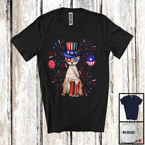MacnyStore - Devon Rex Drinking Beer, Awesome 4th Of July Fireworks Kitten, Drunker Patriotic Group T-Shirt