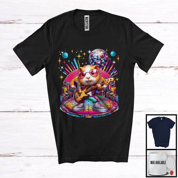MacnyStore - Disco Guinea Pig Playing Guitar; Cheerful Guitarist Guinea Pig Music Lover; Matching Wild Animal T-Shirt