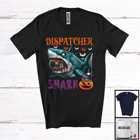 MacnyStore - Dispatcher Shark, Scary Halloween Costume Pumpkin Zombie Shark, Proud Careers Group T-Shirt