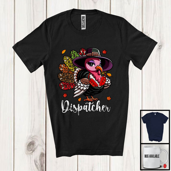 MacnyStore - Dispatcher; Amazing Thanksgiving Leopard Turkey Girl Women; Proud Jobs Family Group T-Shirt