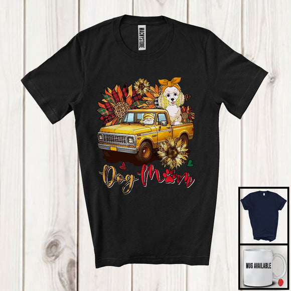 MacnyStore - Dog Mom, Happy Mother's Day Gnome Poodle On Pickup Truck, Leopard Plaid Sunflowers T-Shirt