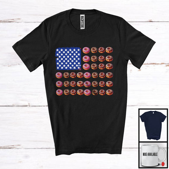 MacnyStore - Donut American Flag, Humorous 4th Of July Summer Vacation Patriotic Group, Fast Food Lover T-Shirt