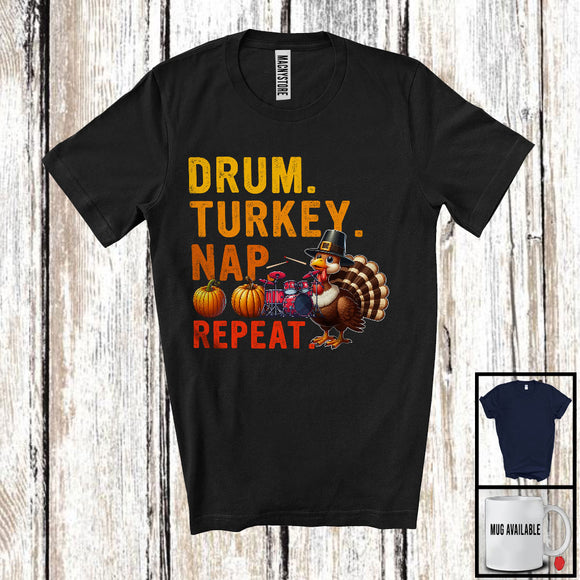MacnyStore - Drum Turkey Nap Repeat, Humorous Thanksgiving Turkey Drum Player, Musical Instruments T-Shirt