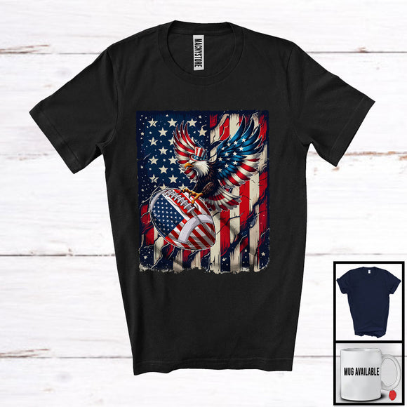 MacnyStore - Eagle Playing Football, Joyful 4th Of July Vintage American Flag Eagle, Sport Player Patriotic T-Shirt