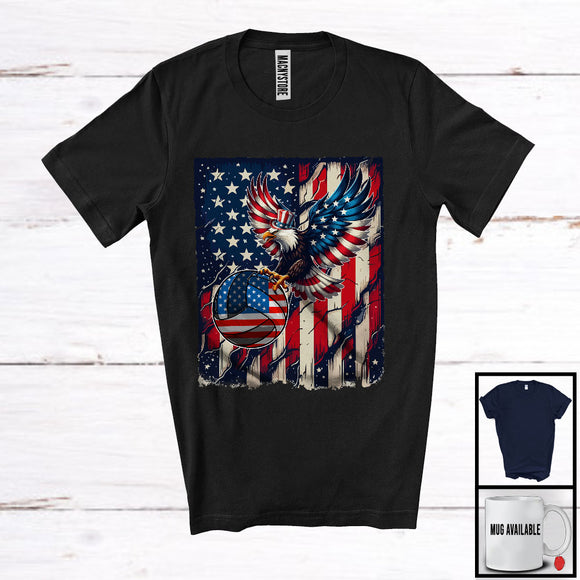 MacnyStore - Eagle Playing Volleyball, Joyful 4th Of July Vintage American Flag Eagle, Sport Player Patriotic T-Shirt