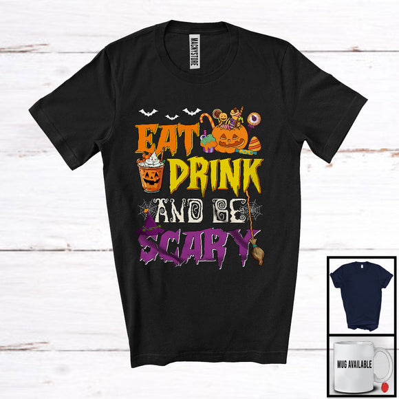 MacnyStore - Eat Drink And Be Scary, Horror Halloween Costume Carved Pumpkin, Drinking Family Group T-Shirt