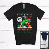 MacnyStore - Elf Riding T Rex; Amazing Christmas Sweater Elf Dinosaur Lover; X-mas Moon Family Group T-Shirt