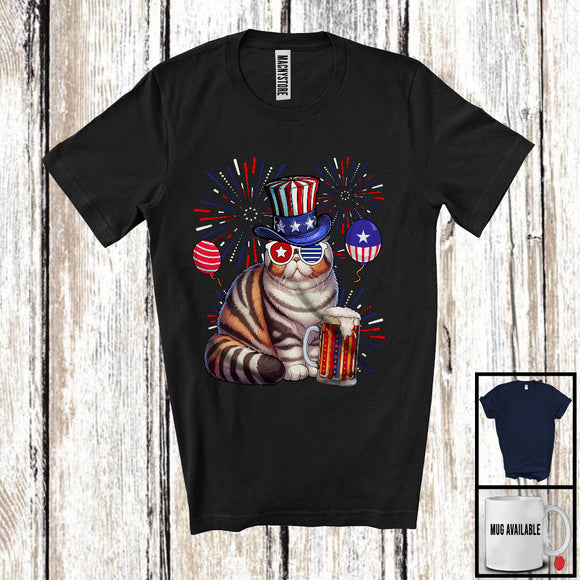 MacnyStore - Exotic Shorthair Drinking Beer, Awesome 4th Of July Fireworks Kitten, Drunker Patriotic Group T-Shirt