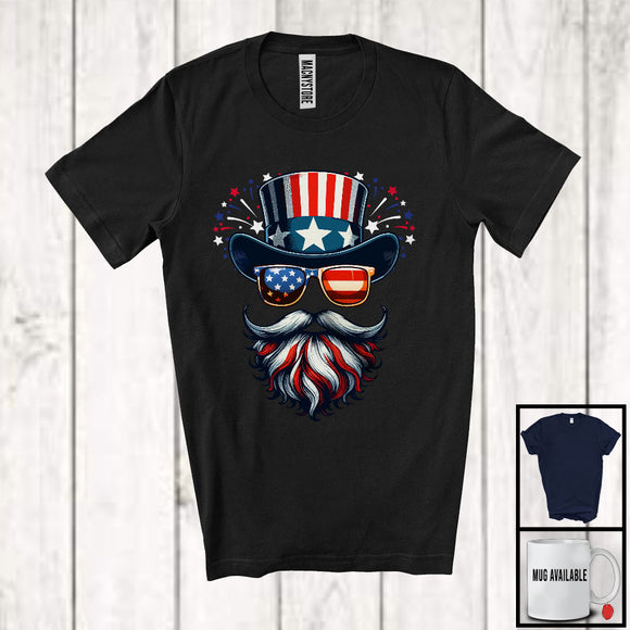 MacnyStore - Face Beard American Sunglasses, Amazing 4th Of July USA Flag, Men Patriotic Group T-Shirt