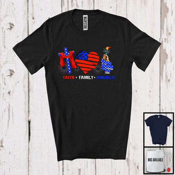 MacnyStore - Faith Family America, Amazing 4th Of July American Flag Heart Shape, Family Patriotic Group T-Shirt