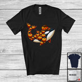 MacnyStore - Fall Autumn Leaves Pumpkin Orca Shape; Amazing Thanksgiving Sea Animal; Family Group T-Shirt