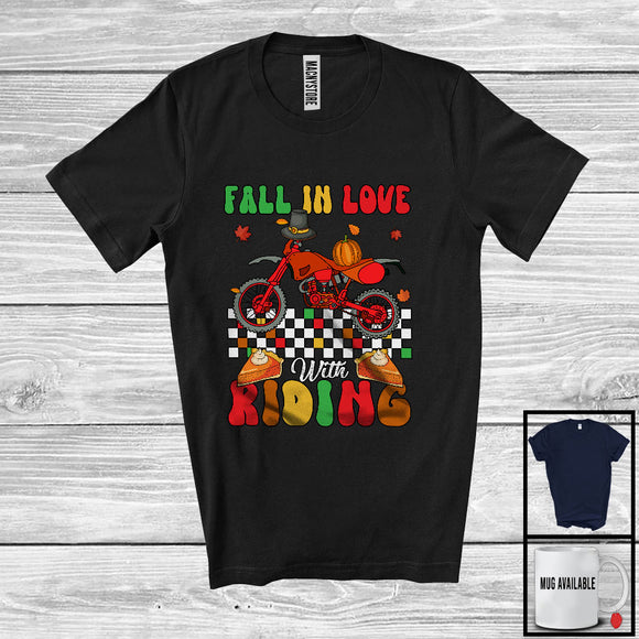 MacnyStore - Fall In Love With Riding; Wonderful Thanksgiving Pumpkin On Dirt Bike Driver; Family Group T-Shirt