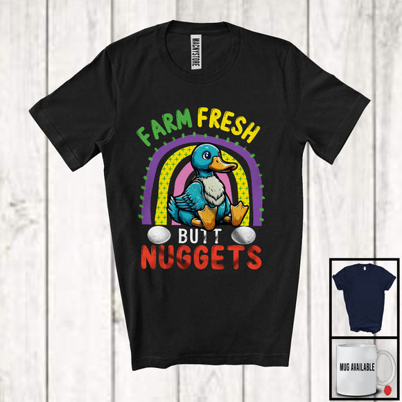 MacnyStore - Farm Fresh Butt Nuggets, Humorous Farm Animal Eggs Duck, Farmer Lover Rainbow T-Shirt