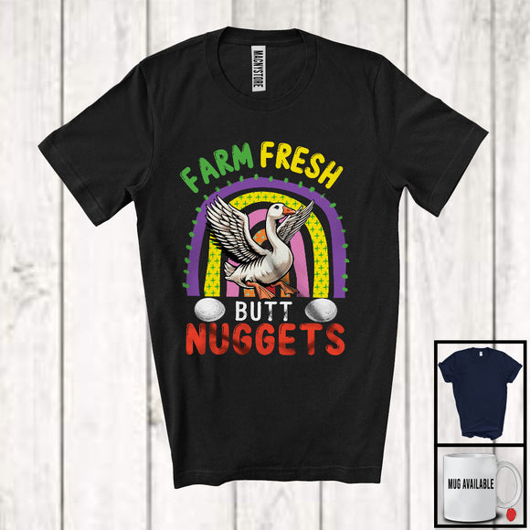 MacnyStore - Farm Fresh Butt Nuggets, Humorous Farm Animal Eggs Goose, Farmer Lover Rainbow T-Shirt
