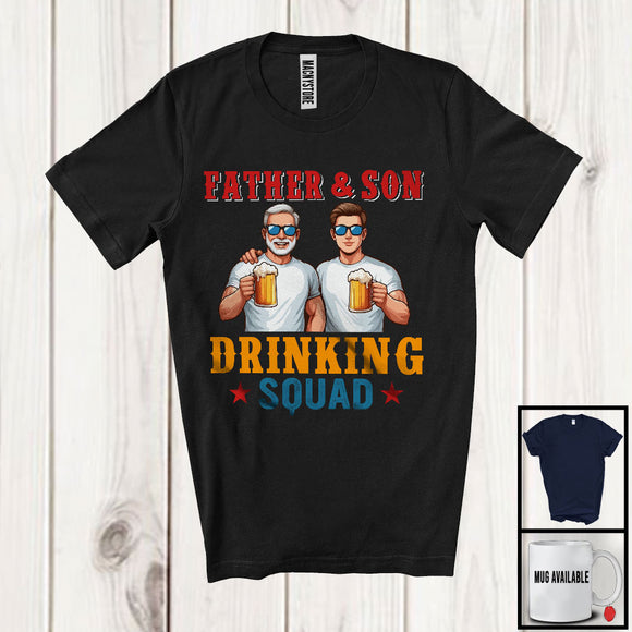 MacnyStore - Father And Son Drinking Squad, Proud Father's Day Drunker, Vintage Matching Family Group T-Shirt