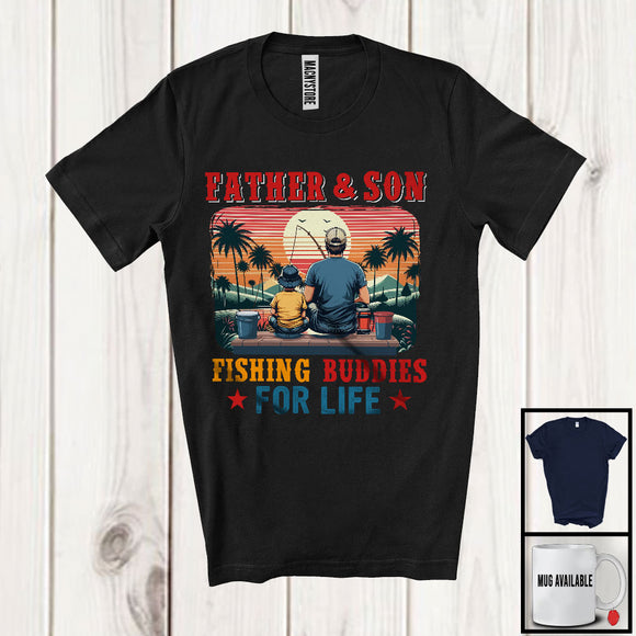 MacnyStore - Father And Son Fishing Buddies, Proud Father's Day Fisher, Vintage Matching Family Group T-Shirt