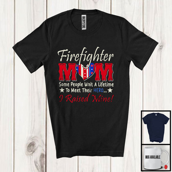 MacnyStore - Firefighter Mom I Raised Mine, Proud Mother's Day American Flag Heart, Matching Family Group T-Shirt