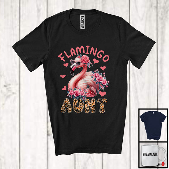 MacnyStore - Flamingo Aunt, Wonderful Mother's Day Leopard Flowers Flamingo Lover, Family Group T-Shirt