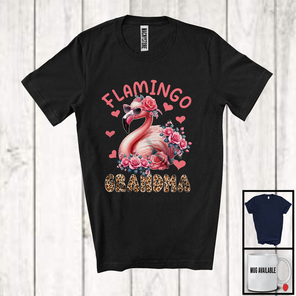 MacnyStore - Flamingo Grandma, Wonderful Mother's Day Leopard Flowers Flamingo Lover, Family Group T-Shirt