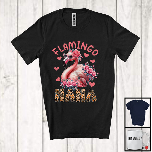 MacnyStore - Flamingo Nana, Wonderful Mother's Day Leopard Flowers Flamingo Lover, Family Group T-Shirt